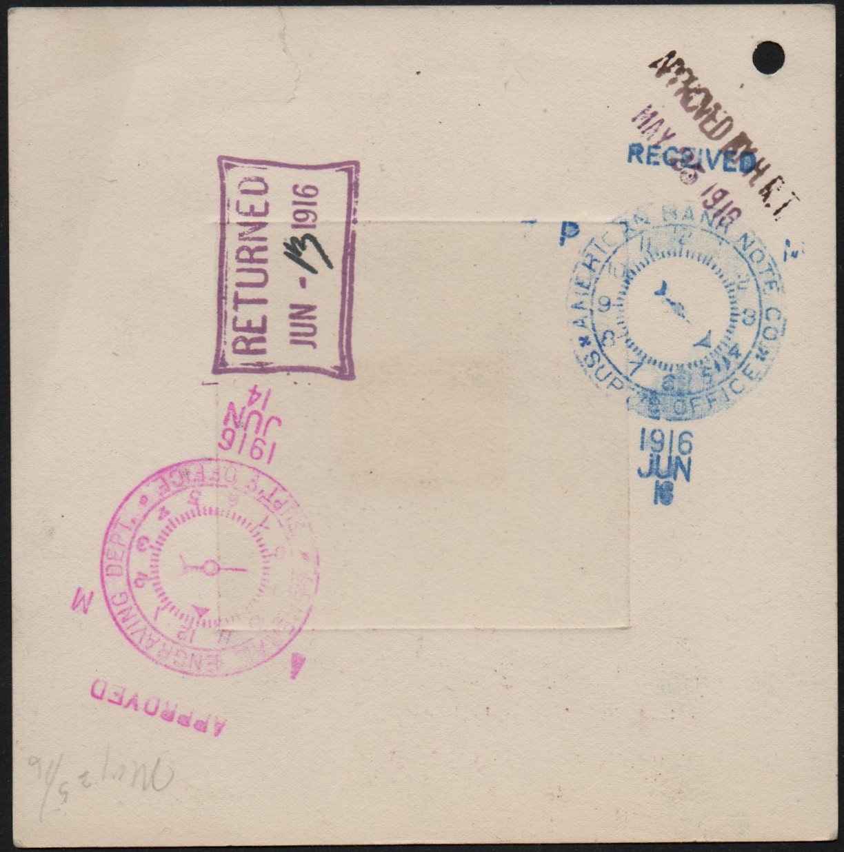 ABN Co. stamp archive working die proof of 2c - back - timbres-poste Briefmarken stamps El Salvador Tram Trolley Tranvia National Theatre teatro nacional 
